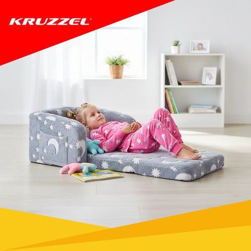 Dětské polohovací křeslo 2v1 Kruzzel - svítící křeslo a lehátko s pufem