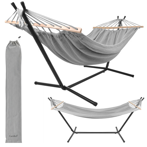 Dvoumístná zahradní houpací síť s rámem 200×150 cm – pevný železný stojan 250 kg