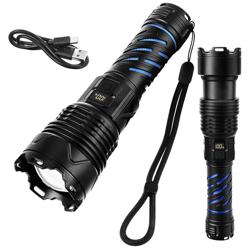 LED taktická svítilna TRIZAND 1500 lm – dobíjecí 5000 mAh, USB-C, zoom, vodotěsná