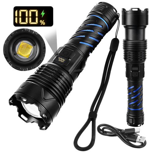 LED taktická svítilna TRIZAND 1500 lm – dobíjecí 5000 mAh, USB-C, zoom, vodotěsná
