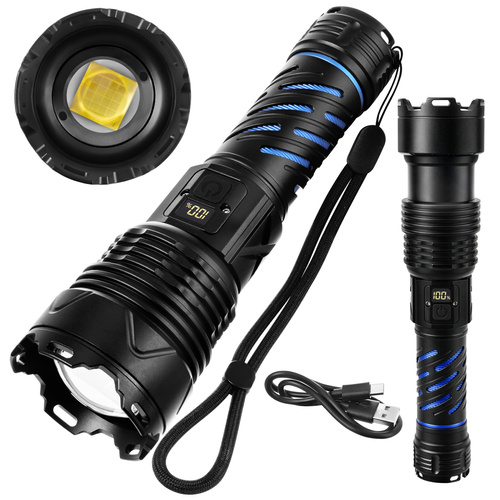LED taktická svítilna TRIZAND 1500 lm – dobíjecí 5000 mAh, USB-C, zoom, vodotěsná