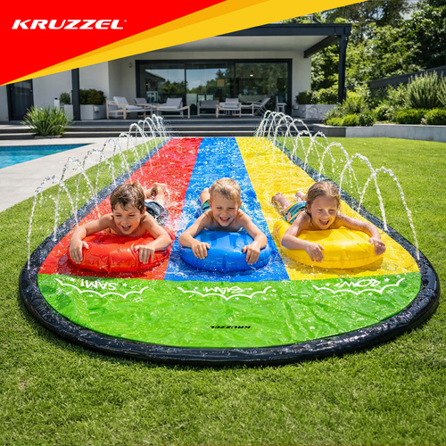 Vodní skluzavka s fontánou 480 cm – trojitá dráha, 3 nafukovací prkna, zahradní