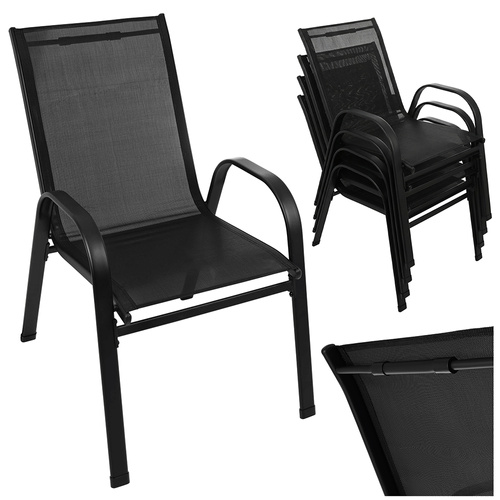 Sada 4 zahradních židlí – práškované železo, PVC, stohovatelné, nosnost 150 kg, terasa a balkon