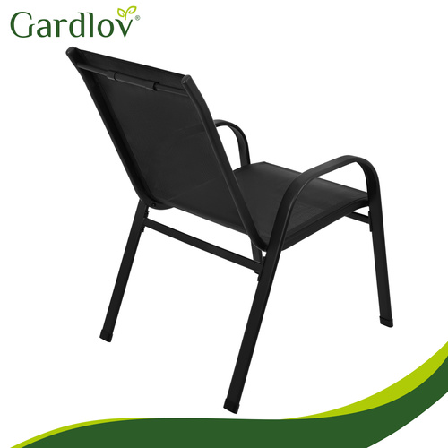 Sada 4 zahradních židlí – práškované železo, PVC, stohovatelné, nosnost 150 kg, terasa a balkon