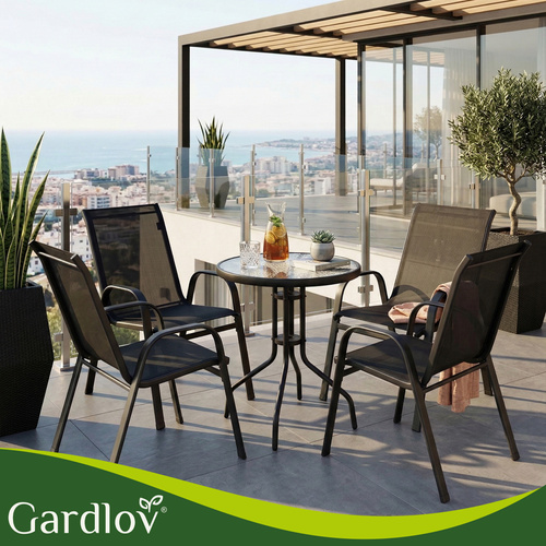 Sada 4 zahradních židlí – práškované železo, PVC, stohovatelné, nosnost 150 kg, terasa a balkon