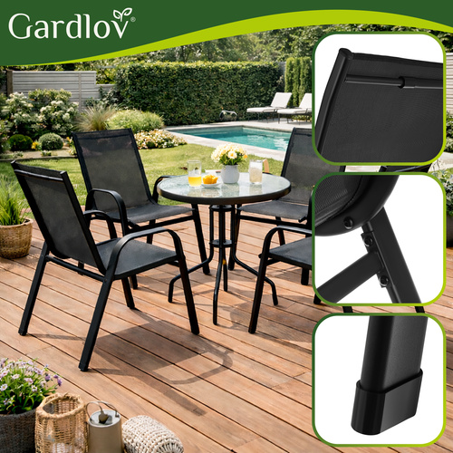 Sada 4 zahradních židlí – práškované železo, PVC, stohovatelné, nosnost 150 kg, terasa a balkon