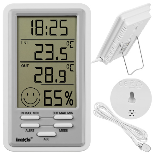 Bezdrátová meteorologická stanice – teploměr, vlhkoměr, hodiny, budík