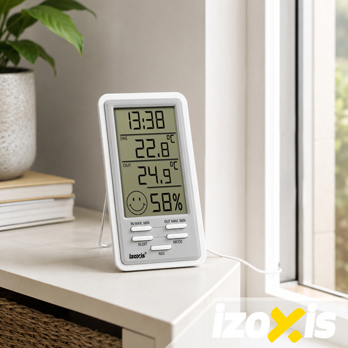 Bezdrátová meteorologická stanice – teploměr, vlhkoměr, hodiny, budík