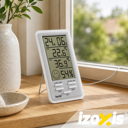 Bezdrátová meteorologická stanice – teploměr, vlhkoměr, hodiny, budík