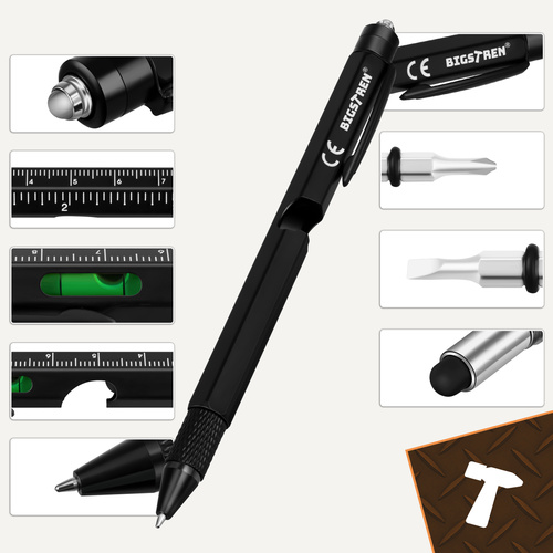 2ks Multifunkční pero 9v1 – LED svítilna, oboustranný šroubovák, vodováha, stylus, otvírák